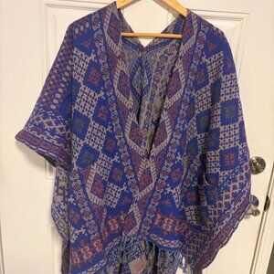 Lucky Brand Lama WOOL Blend Poncho One Size BLUE GRAY